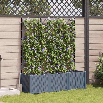 vidaXL Jardiniere grădină cu spalier 3 buc. gri deschis 120x40x143 cm foto
