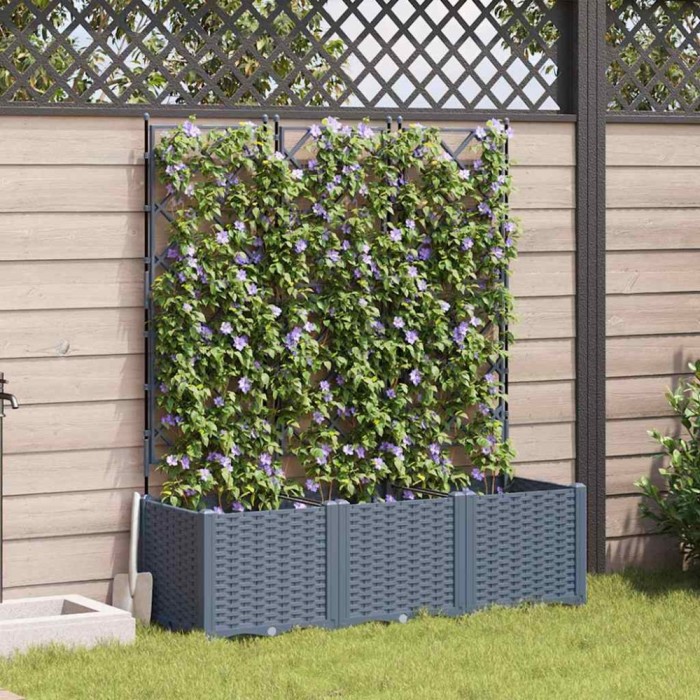vidaXL Jardiniere grădină cu spalier 3 buc. gri deschis 120x40x143 cm