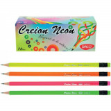 Cumpara ieftin Set 72 Creioane DACO Neon, Mina HB, Corp Rotund de Lemn cu Radiera, Creioane HB cu Radiera, Set Creioane Grafit HB, Creion HB, Set Creioane Grafit pen