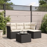 vidaXL Set mobilier de grădină cu perne, 5 piese, negru, poliratan