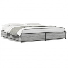 vidaXL Cadru de pat, gri sonoma, 180x200 cm, lemn prelucrat și metal
