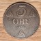 R08 Norvegia - moneda mare de colectie - raritate - 5 ore 1922 bronz - stare f buna
