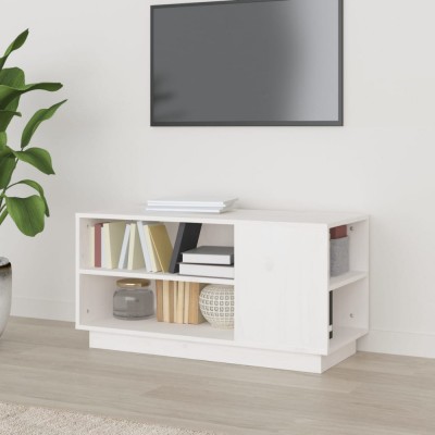 vidaXL Comodă TV, alb, 80x35x40,5 cm, lemn masiv de pin foto