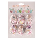 Oua decorative de Paste din spuma, cu imagine vintage flori si pasari, 5 cm, set 6 bucati, multicolor, CMCLASS
