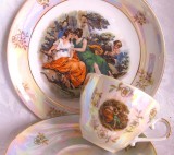 SET MIC DEJUN PORTELAN KAHLA GDR CEASCA CAFEA CU FARFURII MODEL TIP FRAGONARD