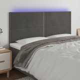 VidaXL Tăblie de pat cu LED, gri &icirc;nchis, 200x5x118/128 cm, catifea