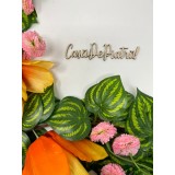 Topper cu textul ,,Casa de Piatra pentru aranjamente florale si torturi din lemn