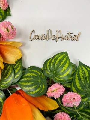 Topper cu textul ,,Casa de Piatra pentru aranjamente florale si torturi din lemn foto