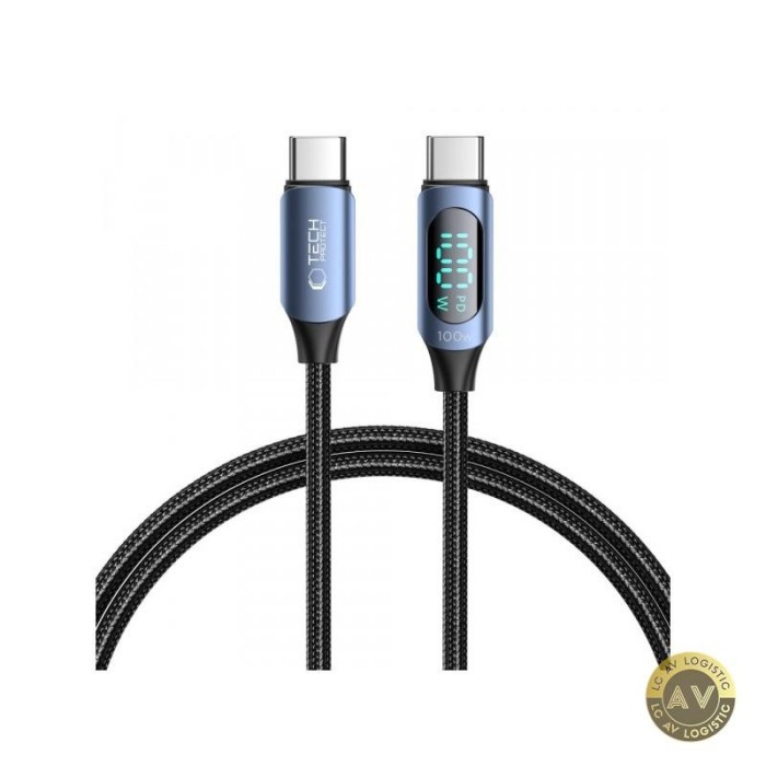 Cablu Date si Incarcare USB-C - USB-C Tech-Protect Ultraboost LED 100W 1m Albastru