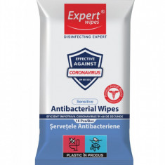 Servetele umede Antibacteriene Sensitive, 15 bucati, Expert Wipes