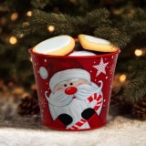 Decoratiune de Craciun - ghiveci metalic, galeata - Mos Craciun - 13 x 11 cm