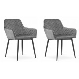Set 2 scaune bucatarie/living, Artool, Nola, catifea, metal, gri si negru, 58x57x79 cm