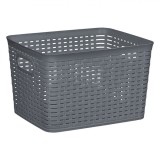 Coș Depozitare Plastic, 20L, Model Perforat, Cu M&acirc;nere, Gri