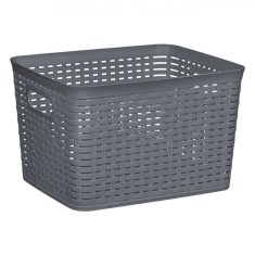 Coș Depozitare Plastic, 20L, Model Perforat, Cu M&acirc;nere, Gri