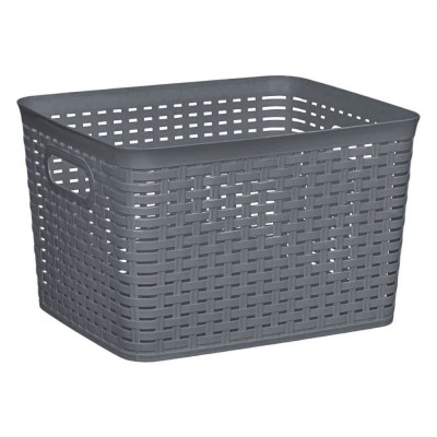 Coș Depozitare Plastic, 20L, Model Perforat, Cu M&amp;acirc;nere, Gri foto