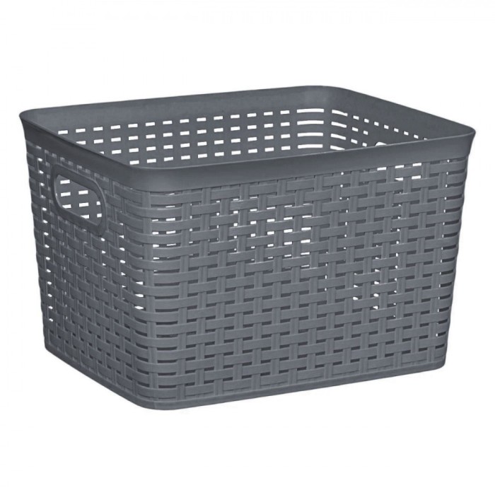 Coș Depozitare Plastic, 20L, Model Perforat, Cu M&acirc;nere, Gri