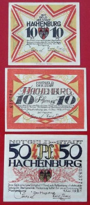 Germania lot 3 notgeld 2 x 10 + 50 pfennig 1921 Hachenburg ** foto