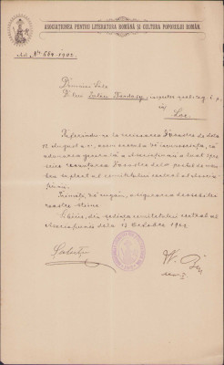 HST 193S Demisie membru comitet ASTRA semnat olograf Iosif Sterca-Șuluțiu 1902 foto