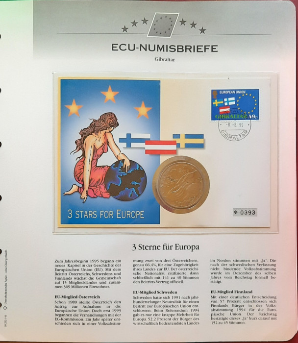 Ecu-Numisbrief, pagina numismatica filatelica, 1994, Gibraltar - B 4373