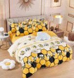 Cumpara ieftin Lenjerie pat single,bumbac finet,4 piese,cearceaf normal,alba galbena cu albinute-A948, Jojo Home