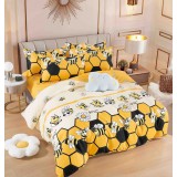 Lenjerie pat single,bumbac finet,4 piese,cearceaf normal,alba galbena cu albinute-A948