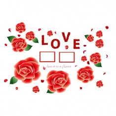 Sticker decorativ, Trandafiri rosii cu 2 rame foto, 120 cm, 793STK
