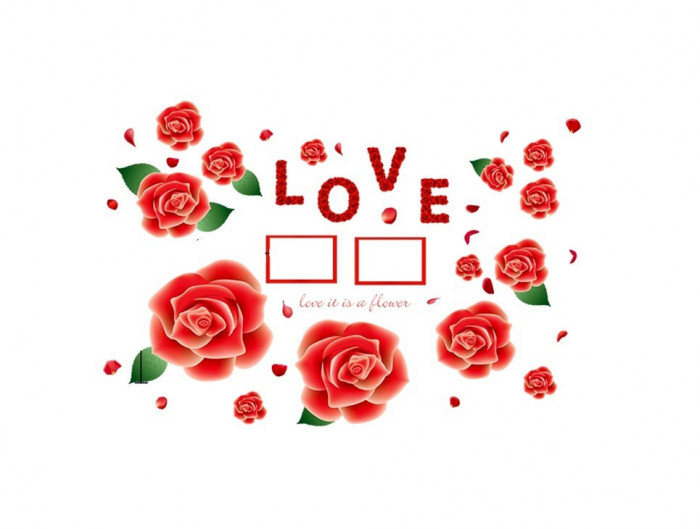 Sticker decorativ, Trandafiri rosii cu 2 rame foto, 120 cm, 1446ST