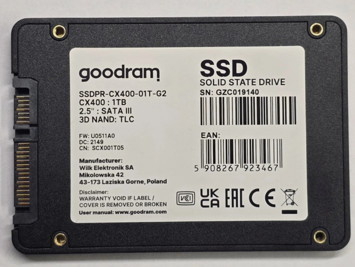 SSD Goodram 128GB SATA-III, 6G/s, 100% LIFE, 3D NAND, TLC