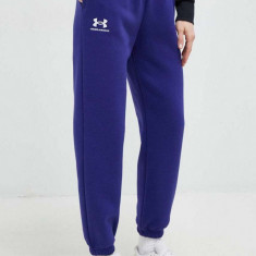 Under Armour pantaloni de trening femei, culoarea albastru marin, neted