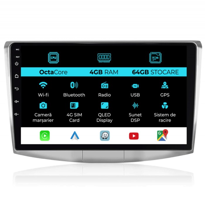 Navigatie Dedicata Volkswagen Passat B6, B7, CC (2005 -2015),10Inch, 4Gb Ram, 64Gb Stocare, Carplay