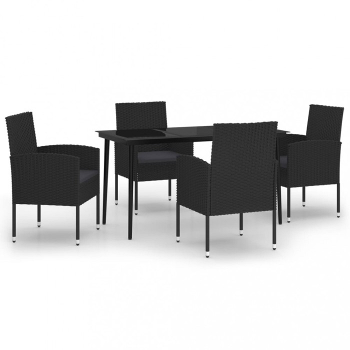 Set de servit masa pentru gradina, 5 piese, negru