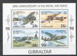 Gibraltar, avioane, aviatie, 1998, transporturi, bloc, MNH, Nestampilat
