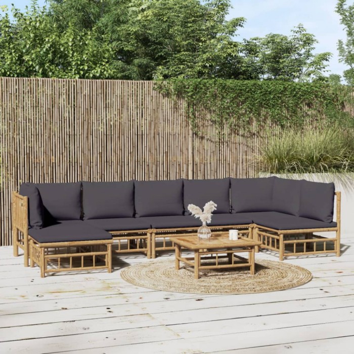 Set mobilier de gradina cu perne gri &icirc;nchis, 8 piese, bambus GartenMobel Dekor