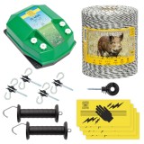 Pachet Baza Gard Electric 1000m AgroElectro 4.5 Joule Pentru Animale Salbatice Kit Complet Aparat Fir Izolatori Maner Poarta Placuta Avertizare