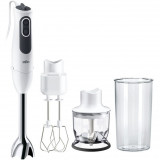 Mixer vertical Braun MQ3125B, 750 W, Pahar gradat 0.6 l, Tocator 0.35 l, Tel dublu, 11 trepte viteza, Alb/Gri