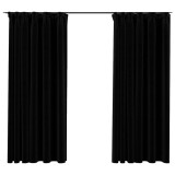 Cumpara ieftin Draperii opace aspect in, carlige, 2 buc., negru, 140 x 175 cm