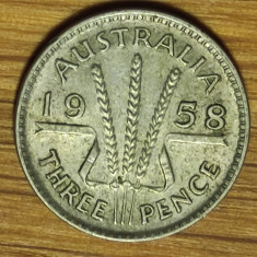 Australia - moneda de colectie argint threepence - 3 pence 1958- stare f buna