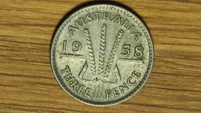 Australia - moneda de colectie argint threepence - 3 pence 1958- stare f buna foto