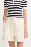 Barbour pantaloni scurți din bumbac Cecile femei, culoarea bej, uni, high waist, LST0019CR31