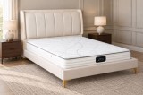 Pat Medusa 140x190 cm Tapitat Catifea Crem, Somiera Inclusa, Pat Dormitor Elegant