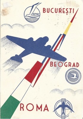 A3945N &amp;Icirc;n amintirea primului sbor pe noua linie (Roma-Belgrad-București), Lares și companie italiană și iugoslavă, pe numele lui Octavian Goga, 1937 foto
