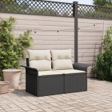 Sofa de grădină pentru 2 persoane cu perne vidaXL Negru din rattan sintetic