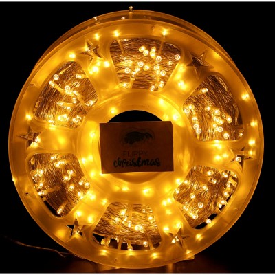 Instalatie craciun liniara cu transformator, 100m, alb cald, 1000 led-uri, fir transparent, 8 jocuri de lumini, flippy foto