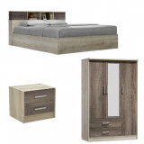 Set mobilier dormitor 3 piese DreamCatcher2, Pakoworld, pat 160x200 / dulap haine / noptiera, castillo/toro