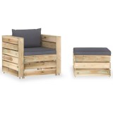 vidaXL Set mobilier de grădină cu perne, 2 piese, lemn verde tratat 3074531