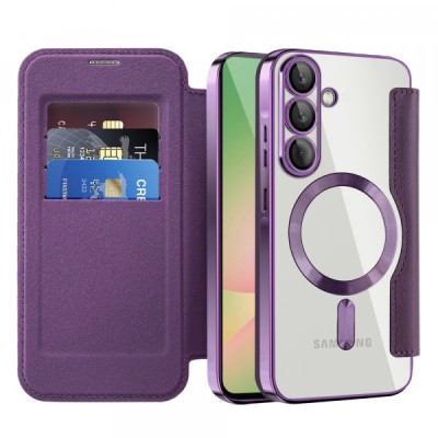 Husa MagSafe pentru Samsung Galaxy A56 A566, Techsuit, SmartMag Book, Mov foto