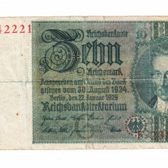 Bancnota Germania 10 mark/marci 1929, circulata, stare buna