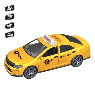 Mașină Jucărie, Model Taxi, Culoare Galbenă, Lumini și Sunete, Uși Rabatabile, Funcționare Pe Baterii foto