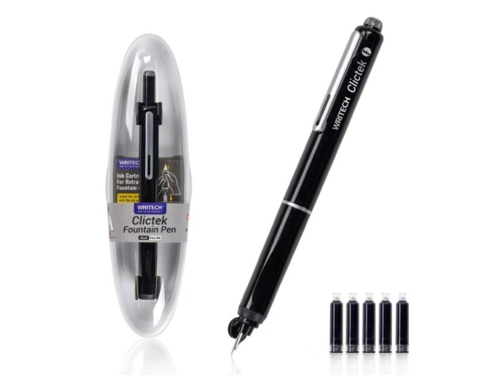Stilou reatractabil Writech corp negru + 5 patroane cu cerneala albastru