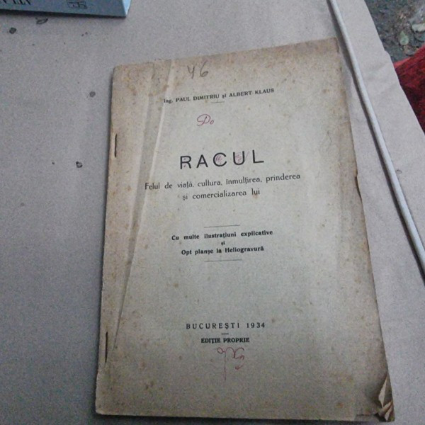 RACUL, FELUL DE VIATA, CULTURA, INMULTIREA, PRINDEREA SI COMERCIALIZAREA LUI de G.P. DIMITRIU SI ALBERT KLAUS, AFARA DE TEXT, LIPSA COPERTA BROSATA OR